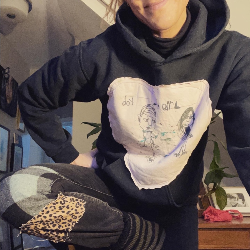 Gildan Sweatshirt with cut out appliqué recycled fabric